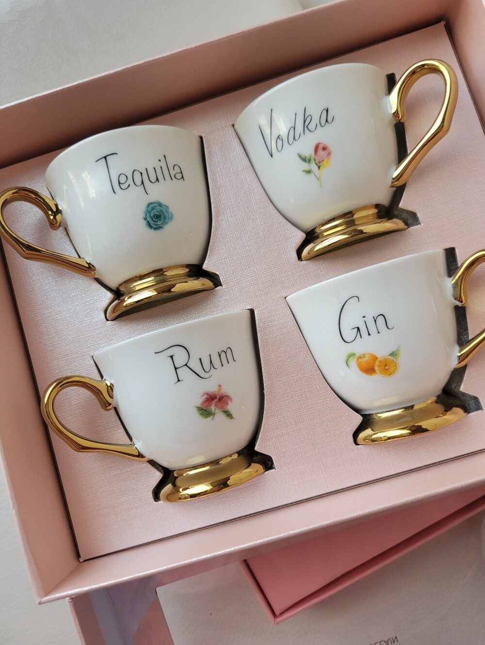 Grace Teaware Demitasse Cup Set Porcelain 4-Piece Tequila, Vodka, Rum, Gin NIB